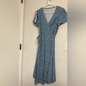 Blue Floral Wrap Dress